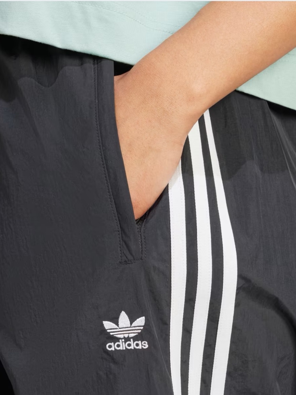 adidas Black Parachute Track Pants 3-Stripes Drawstring Windbreaker Baggy Y2K